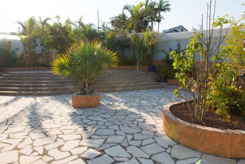 a patio with plants and stairs in a yard at La Résidence des Caféiers - Le Tampon in Le Tampon