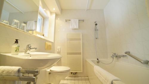 a bathroom with a sink and a toilet and a tub at Schliersberg Alm in Schliersee