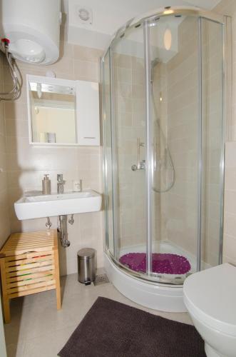 a bathroom with a shower and a sink at Apartment Primosten Adiomare in Primošten