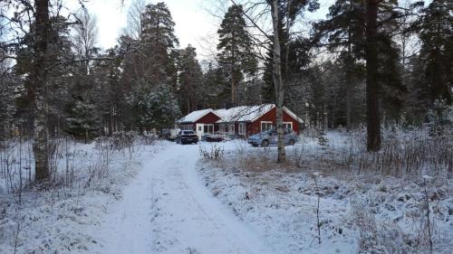 a house in the woods with snow on it at Schwedenhaus Lillkvist in Uddeholm