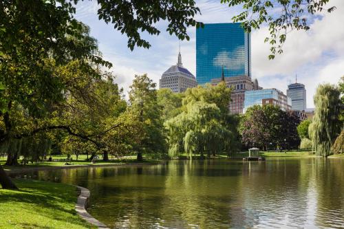 a view of a park with a lake and buildings at Fairmont Copley Plaza in Boston