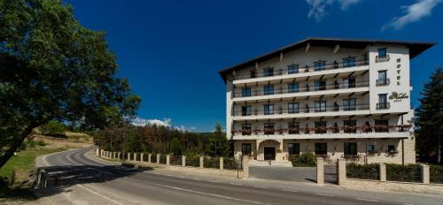 a large white building on the side of a road at Hotel Helen in Bacău