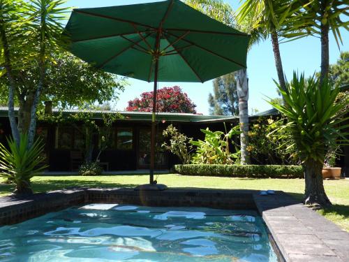 an umbrella sitting next to a swimming pool at Thorold Country House in Thames