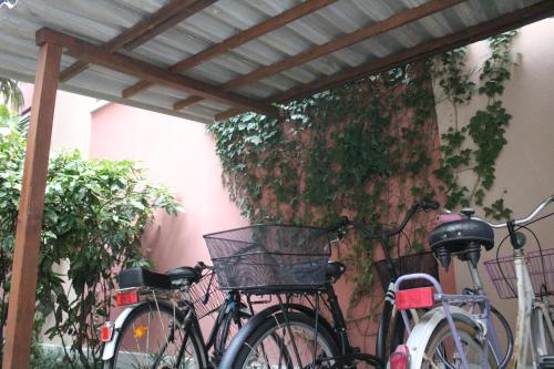 two bikes parked next to a wall with vines at Villa Giulia in Grado