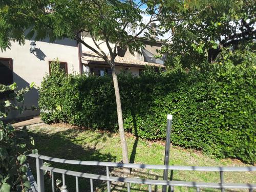 a fence in front of a house with a tree at La Fattoria Di Mamma Ro' in Narni