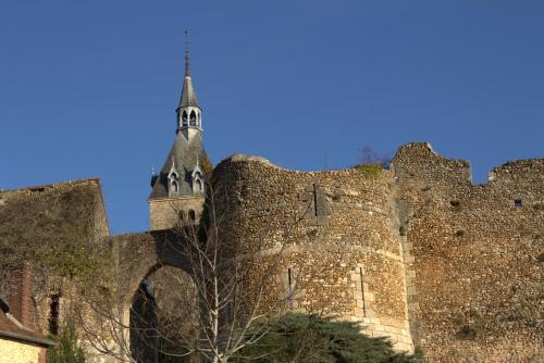 un viejo castillo con una torre encima en Gîte "la Mésangerie" en Château-Renard