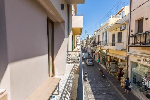 a view of a street from a building at Ark 68 City Rooms in Rethymno Town