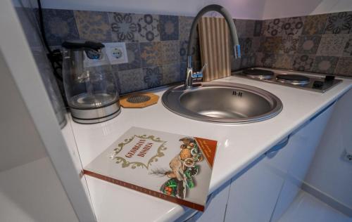 a kitchen counter with a sink next to a sink at Tbilisi Apartment*Studio Gorgasali in Tbilisi City