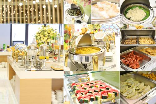 a collage of photos of a buffet with food at Dai Viet Hotel in Thanh Hóa