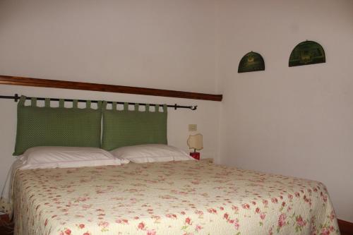 a bedroom with a bed with a green headboard at Il Casolare in Penna