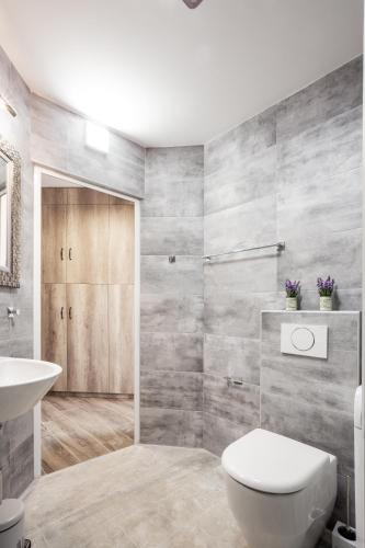 un baño con inodoro y lavabo en Apartment Eugen II, en Novi Sad