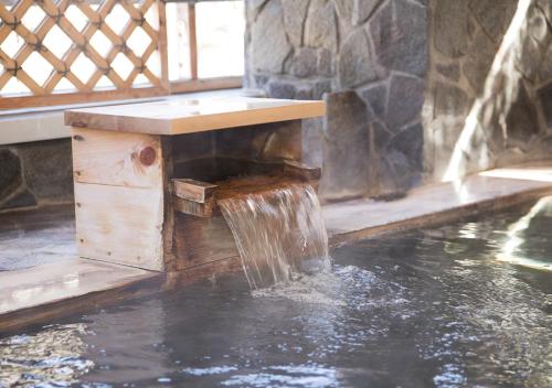 a water fountain in the middle of a pool of water at Itoen Hotel Shiobara in Nasushiobara