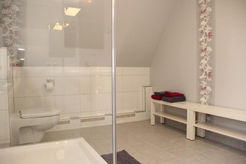 Bilik mandi di Am Apfelgarten-3 Apartments mit PKW-Parkplatz, Christianiweg