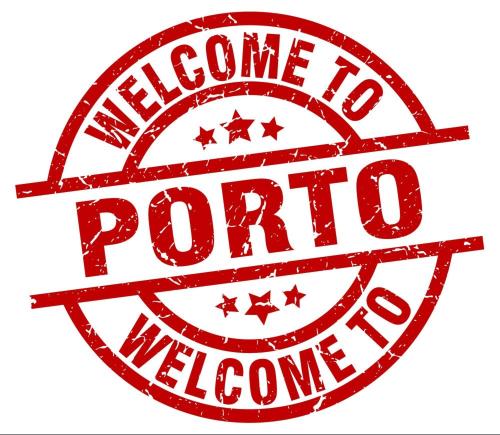 a red welcome to porto rubber stamp on a white background at Sun, Sky and Sea in Esmoriz