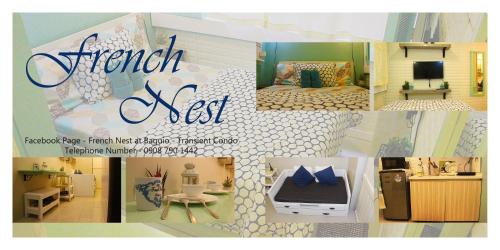 a collage of photos of a room with a bedroom at French Nest at Baguio- Megatower Residences in Baguio