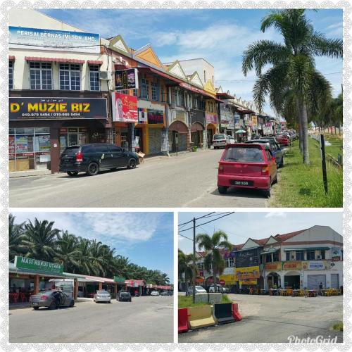 a collage of photos of a town with cars parked on the street at DIDIE HOMESTAY 1 in Tanah Merah