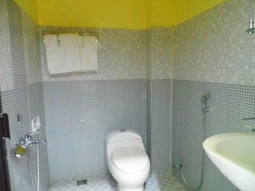 La salle de bains est pourvue de toilettes et d'un lavabo. dans l'établissement Hotel Ilhami Blitar, à Blitar