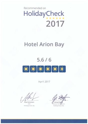 a flyer for the holiday check at the hotel arena bay at Arion Bay Hotel Santorini in Kamari