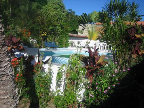 a garden with a swimming pool and some plants at Pousada Ancora in Vera Cruz de Itaparica