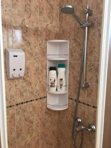 a bathroom with a shower with a milk refrigerator at Apartamento Allegra in Arinaga