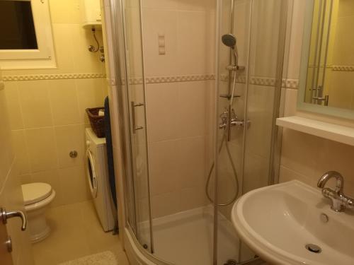 a bathroom with a shower and a toilet and a sink at Jees Exclusive Apartments Hvar in Stari Grad