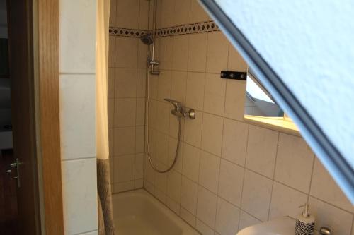 ヴィッテンにあるGrüner Blickのバスルーム(シャワー、バスタブ、トイレ付)