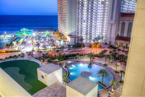 an aerial view of a hotel with a pool at Laketown Wharf Resort 416 By Aneliya in Panama City Beach