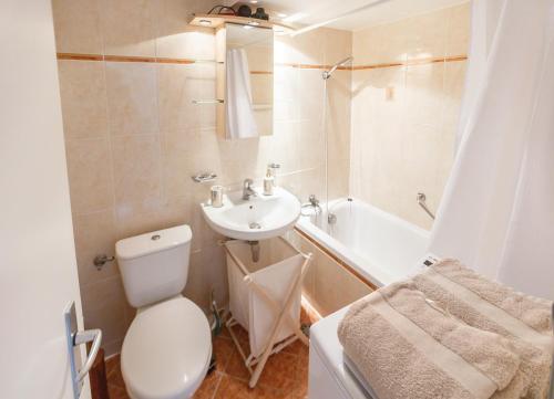 a bathroom with a toilet and a sink and a bath tub at Central Apartment with Terrace in Montreux