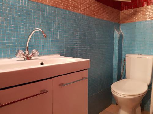 シャトーヌフ・デュ・パプにあるLes volets rougesのバスルーム(洗面台、トイレ付)