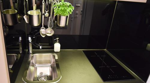 a kitchen sink with utensils and a sink sidx sidx sidx sidx at Karlo Main Square Apartments in Zagreb