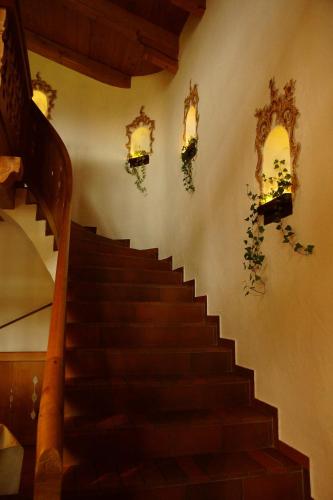 a staircase in a building with plants on the wall at Gästehaus Funk in Bad Feilnbach