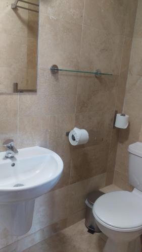 a bathroom with a white sink and a toilet at Cambridge House in Edinburgh