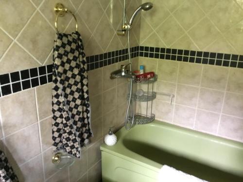 a bathroom with a green tub and a shower at Fornuddens Bed and Breakfast in Tyresö