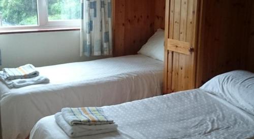 a bedroom with two beds and a window at John Morgans House in Portmagee