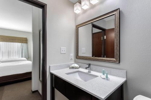 a bathroom with a sink and a mirror and a bed at Sleep Inn in Big Spring