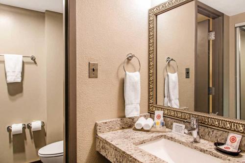 a bathroom with a sink and a mirror and a toilet at Comfort Inn Largo-Washington DC East in Upper Marlboro