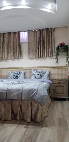 a bedroom with a large bed with curtains at Shahal Apartments in Beer Sheva