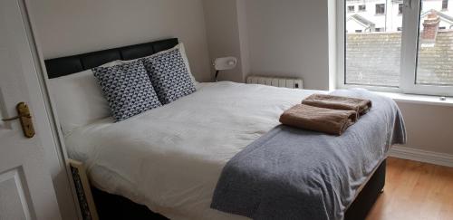 a bedroom with a large bed and a window at Galway City Centre Apartment, Augustine Street in Galway