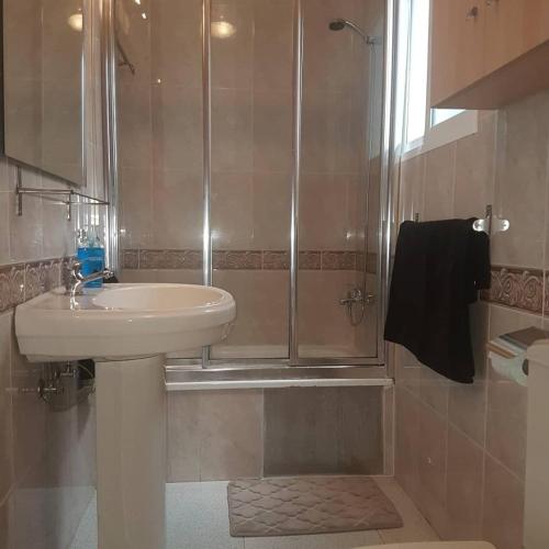 a bathroom with a sink and a shower at Apartamentos la Bastida in Totana