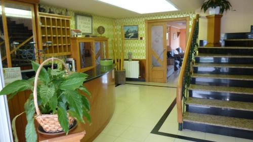 a store lobby with stairs and a potted plant at Hotel Pineda Playa in Noja