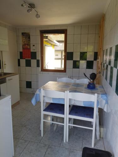 - une cuisine avec une table et des chaises dans la chambre dans l'établissement Am Hechtgraben 5, à Kaupen