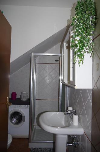 a bathroom with a sink and a washing machine at Residenza Ducale in Ferrara
