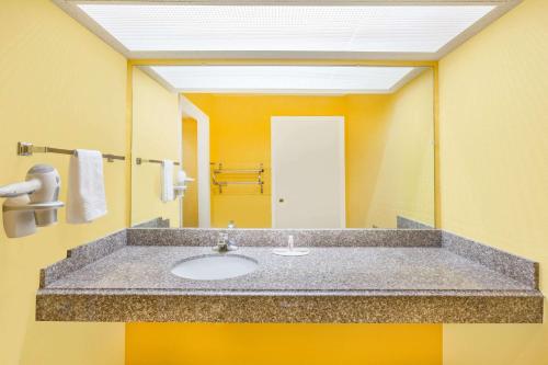 a bathroom with a sink and a mirror at Days Inn by Wyndham Jacksonville in Jacksonville