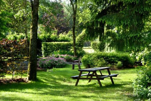 a picnic table in the grass in a park at Maison 25 in Houffalize