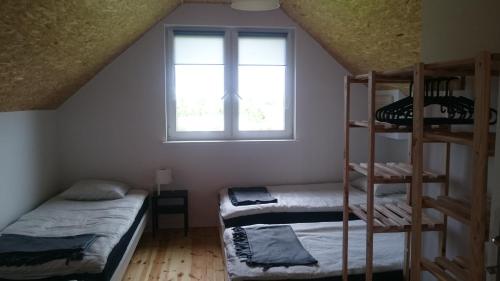 two bunk beds in a room with a window at SEA & LAKE in Jarosławiec