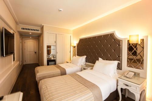 a hotel room with two beds and a television at Miss Istanbul Hotel & Spa in Istanbul