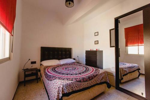 カディスにあるApartamento La Dama de Cadizのベッドルーム(ベッド1台、鏡付)
