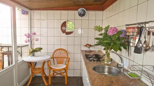 eine Küche mit einer Spüle sowie einem Tisch und Stühlen in der Unterkunft Casa Buganvilla in Los Realejos