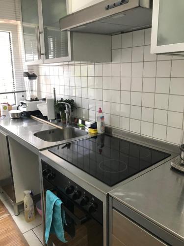 ヴッパータールにある1 Zimmer Wohnung mit Küche und Bad in Wuppertal Ferienwohnungのキッチン(シンク、コンロ付)
