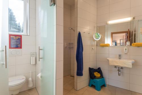 a bathroom with a toilet and a sink at Barry Memle Directly at the Lake in Velden am Wörthersee